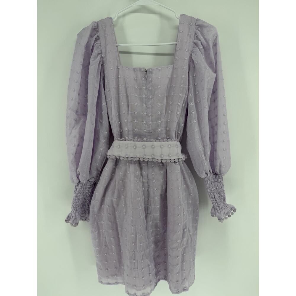 SABO Belted Larose Dress Lilac Square Neckline Puff Sleeves Vintage Flair Size 4 - Picture 6 of 11